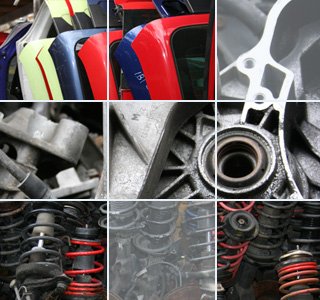 Gebrauchte KFZ-Teile im Lager der Grünbacher Autoverwertung Rastatt